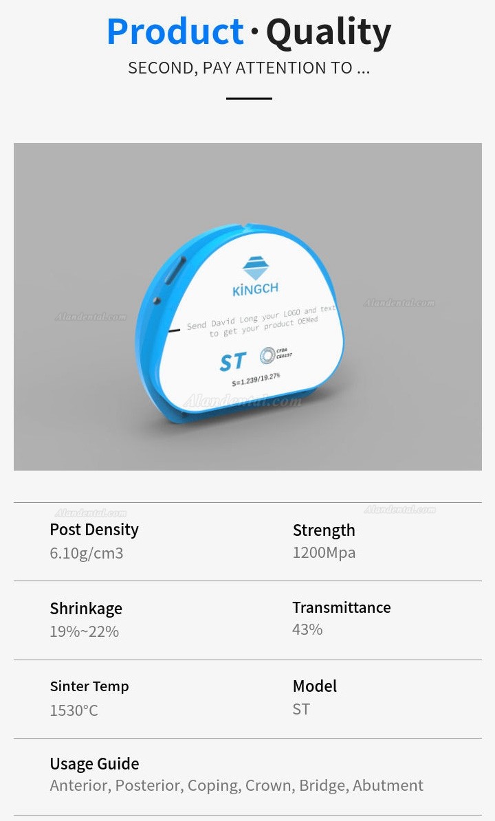 Kingch® Dental Lab ST/HT Zirconia Block for Amann Girrbach Cad/Cam System